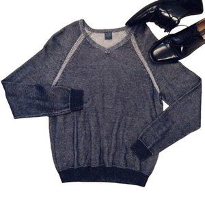 Tailor Vintage Blue V-Neck Combed Cotton Ribbed Knit Trip Sweater - M